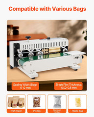 Continuous Bag Band Sealing Machine, 0.24-0.47 In/6-12 Mm Seal Width, Horizontal
