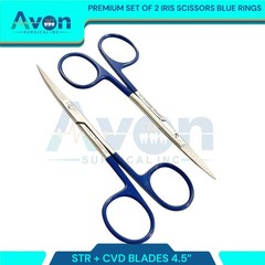 2pcs Premium Dissecting Iris Scissors with Sharp Points, Curved+Straight – 4.5in
