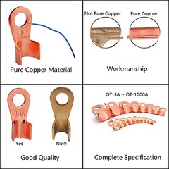 Open Cable Lugs Copper Ring Terminal Electrical Wire Crimp Connectors OT 3-1000A