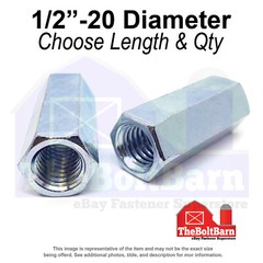 1/2″-20 x 1-1/4″ Steel Coupling Nuts Zinc Clear Fine Thread (Pick Quantity)