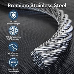 1/8″ Deck Railing Cable with Cutter, Premium Stainless Steel Wire Rope Aircraft
