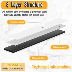 FINDMAG Magnetic Tape, Magnetic Strips with Adhesive Backing, 1 Roll 30 Feet Mag