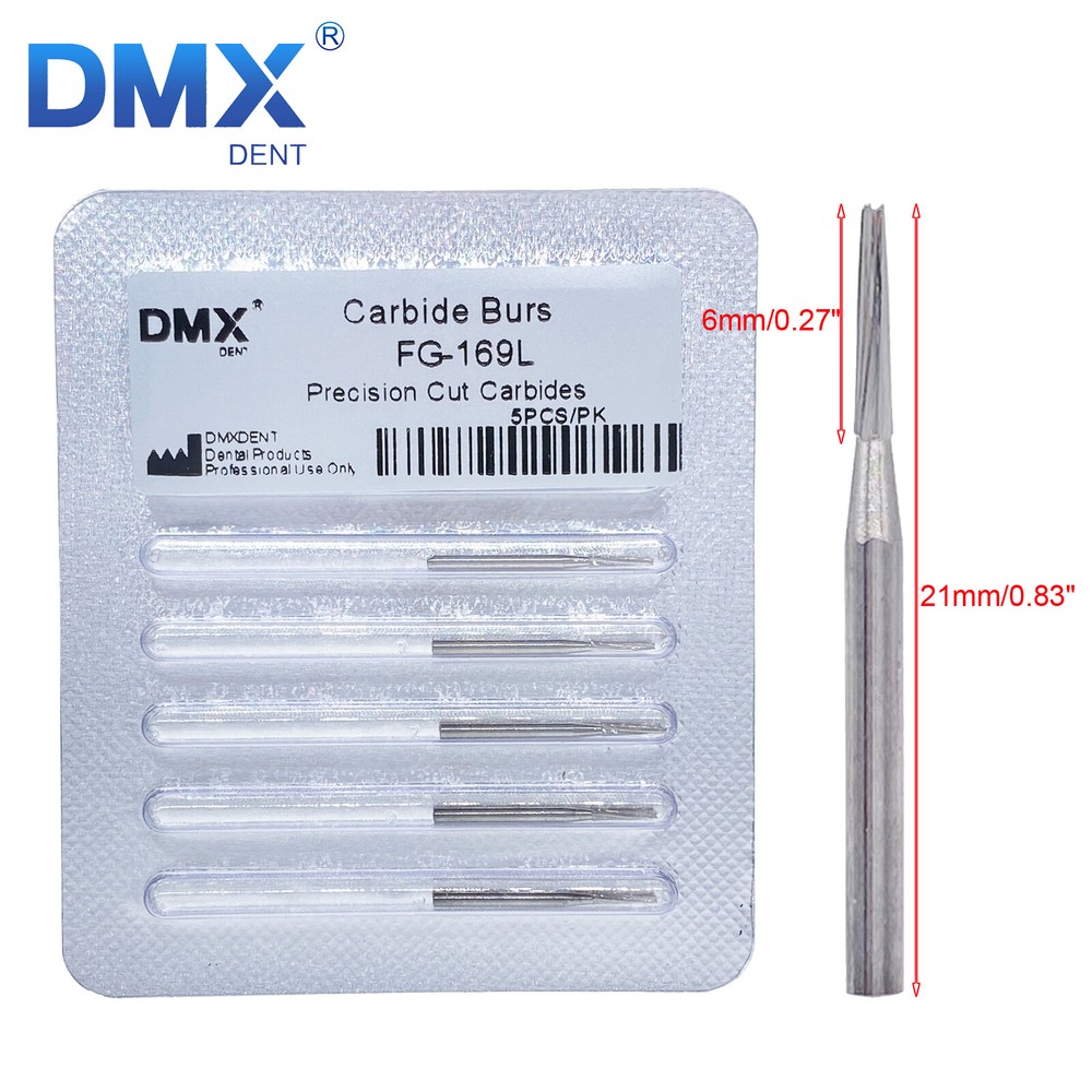 DMXDENT FG169L 21mm Carbide Burs Burr Friction Grip For High Speed Handpiece