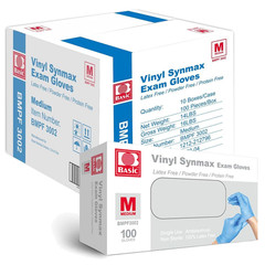 Basic Synmax Vinyl Exam Gloves Disposable Exam Gloves, 4 Mil, Blue, Latex & Powd