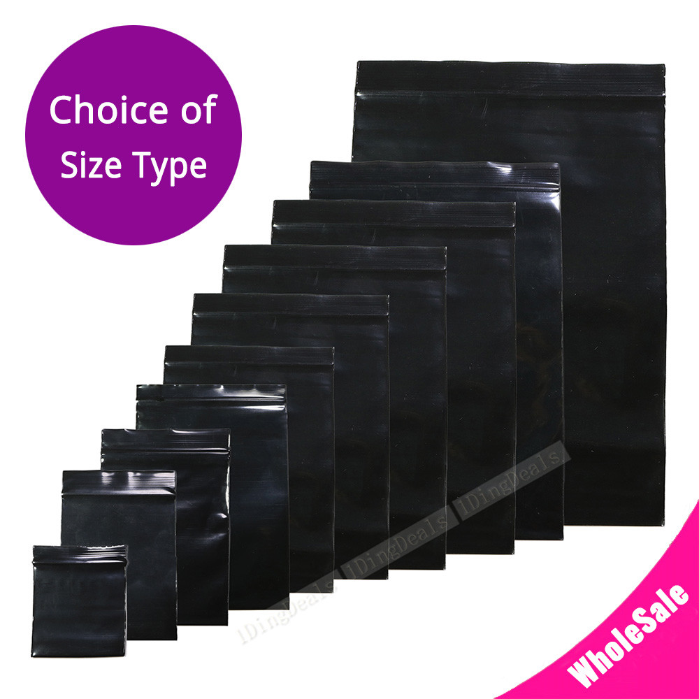 Multiple Sizes Glossy Black 2.75-MIL/3.93-MIL PE Flat Zip Lock Pouch Bag B01