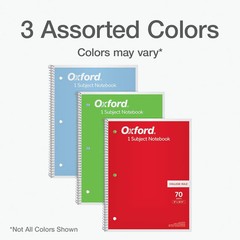 Oxford 1-Subject Notebooks, 3 Pack, 8 x 10.5 Inches, College Rule, 70 Sheets