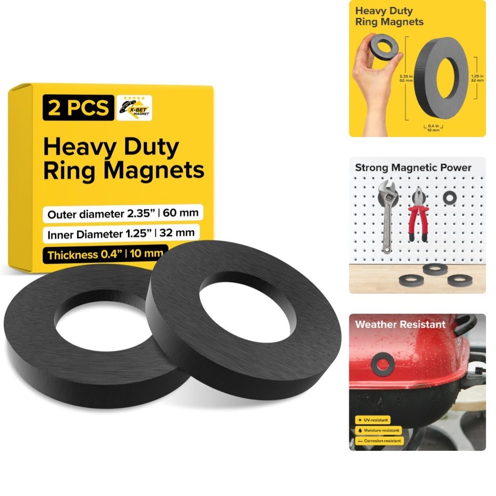Large Magnet – Grade 10 Big Magnets Heavy Duty, OD60 x ID32 x 10mm Strong Round
