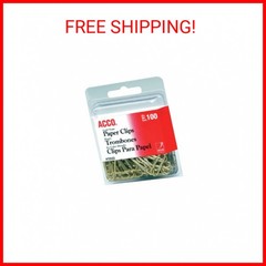 ACCO Brands Paper Clips, Regluar, # 2 Size, Smooth, Gold, 100 Clips/Box (72533)