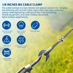 8PCS 1/8 Inches M3 304 Stainless Steel Wire Rope Cable Clip 8PCS-M3(1.5-3mm)