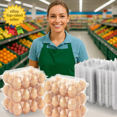 100 Pack Plastic Egg Cartons Clear 12 Grid Storage Boxes for Farm Market Use Pro
