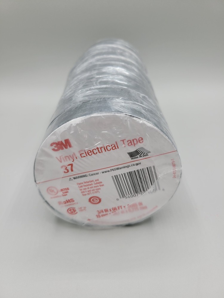 NEW Lot Of 10 Rolls Of 3M 37 Vinyl Electrical Tape 3/4″ × 66′ Black