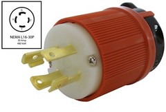 30A 480V NEMA L16-30P 4-Prong Locking Male Plug Assembly by AC WORKS®