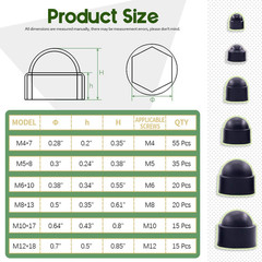 161Pcs Bolt Covers Screw Caps Hex Head Bolt Covers Black Plastic Dome Bolt Nut P