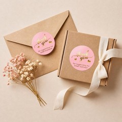 Pink Thank You Stickers Gold Foil – 500 Waterproof 1.5” Round Labels