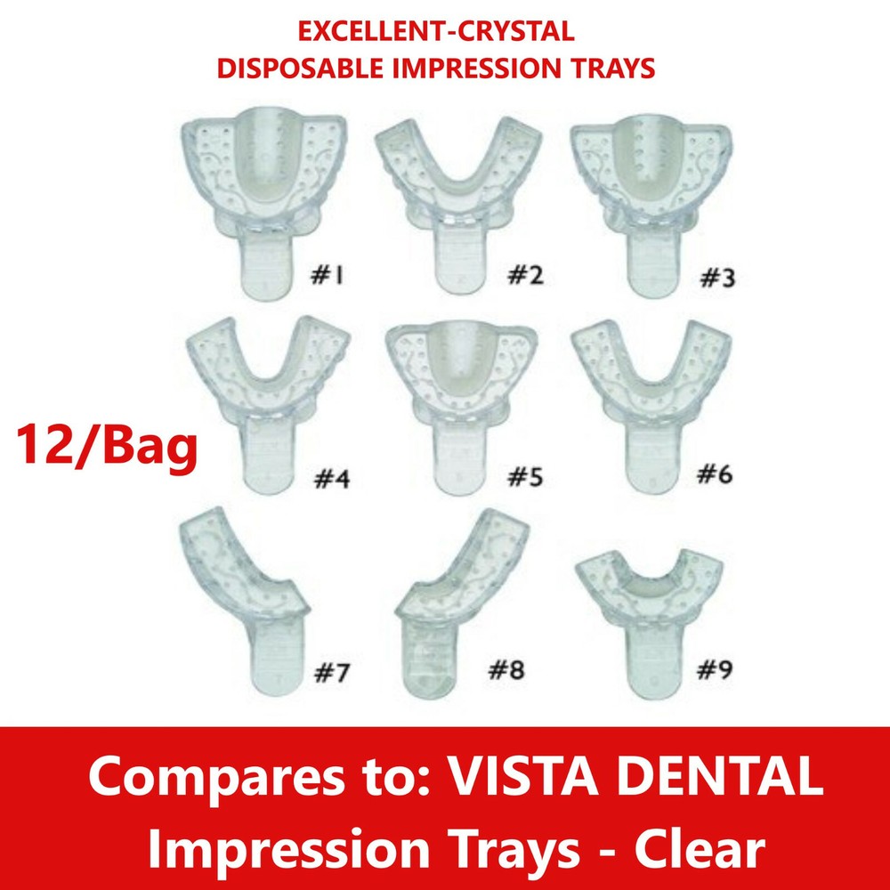 Dental Clear VPS Impression Trays Excellent Crystal (CHOOSE SIZE) (1 Bag of 12)