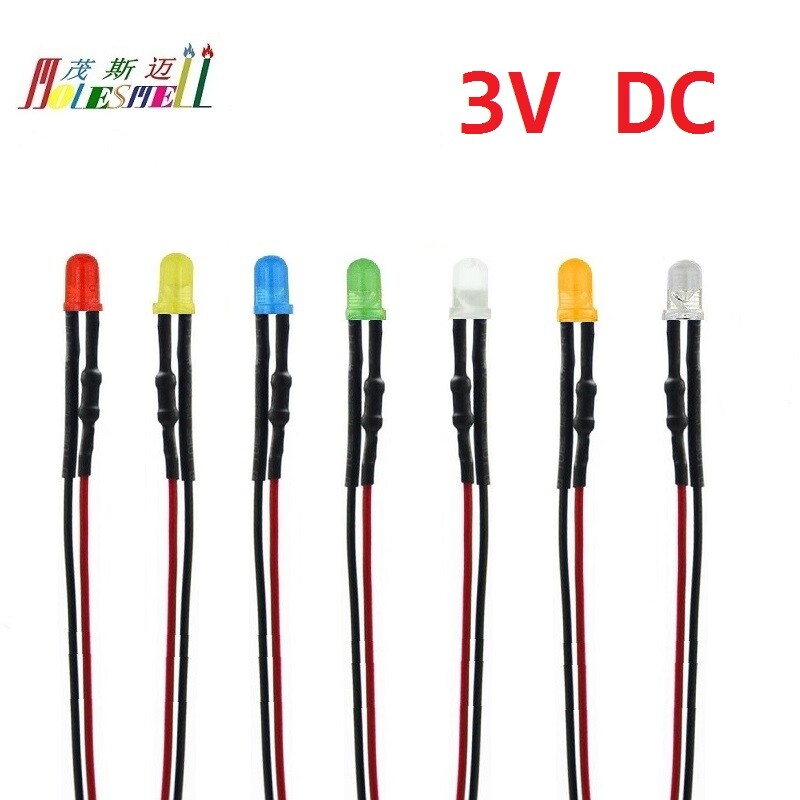3mm 3V Pre-Wired Red Yellow Blue Green White Orange Purple Pink Warm white Leds