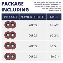 80 PCS Flap Discs 4.5 Inch 40 60 80 120 Grit for Angle Grinder 7/8 Inch Arbor