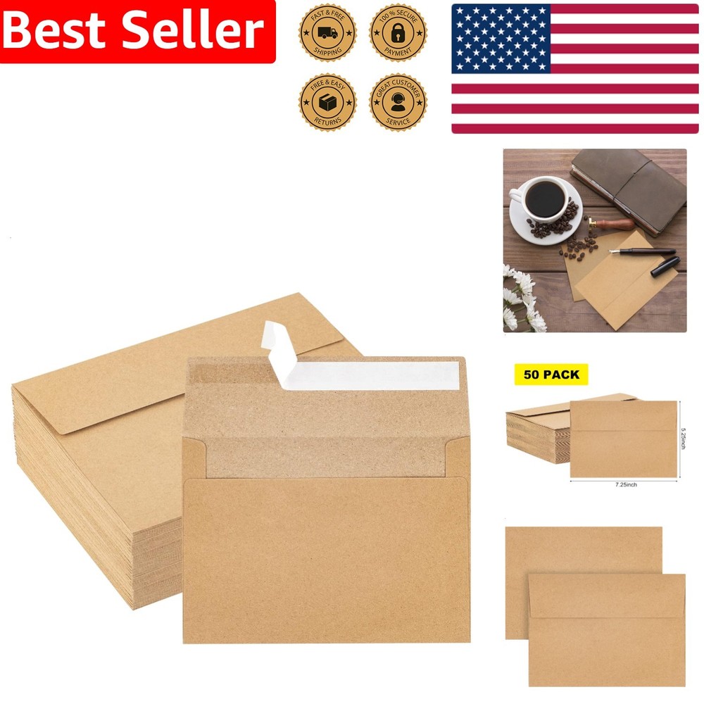 A7 Envelopes 50 Count Brown Self-Seal 5×7 Invitation Stationery Card