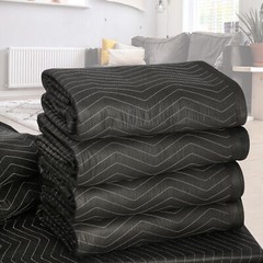 24 Pack Moving Blankets 80″ x 72″ Pro Economy Shipping Furniture Pads Black
