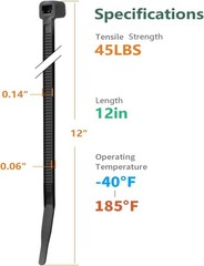 2000 Pack 12″ Cable Ties – 45 LBS Tensile Strength