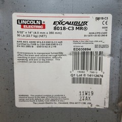 (50 lb) Lincoln Excalibur Stick Electrode 8018-C3 MR, 5/32″ x 14″, Welding Rod