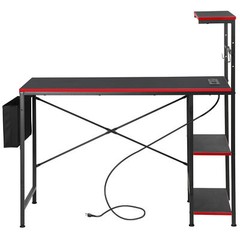 44″ Gaming Desk with LED Lights Computer Desk with 4 Tier Storage Shelves & Hook