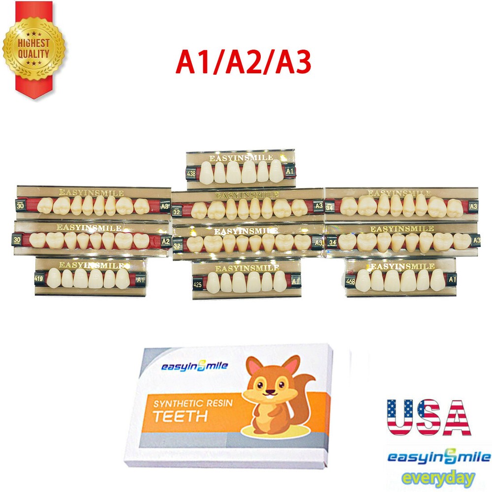 US Dental Acrylic Resin Teeth Anterior/Posterior Shade A1/A2/A3 Full Set Denture