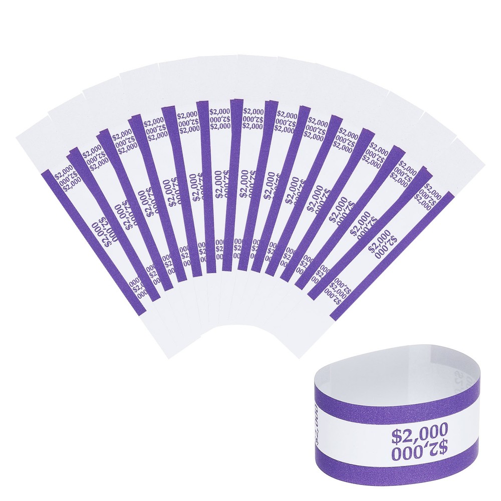 200Pcs Money Band 2000 Dollar Money Bill Wrapper Self-Adhesive Bill Band Purple
