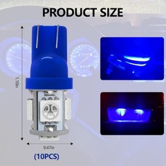 10PCS 194 LED Bulb, 6000K Cool White T10 168 W5W 2825 5SMD 5050 Ch Color: Blue