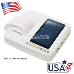 Pprtable 3 Channel 12 Lead 7 Inch Touch Screen ECG EKG Machine Rechargeable