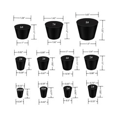 21 Pack Solid Rubber Stopper, Black Lab Plug, 000# – 8# Sizes Assortment, 11…