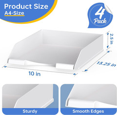 4 Pack Stackable Paper Trays for Letter Documents, Desktop File Organizers for O