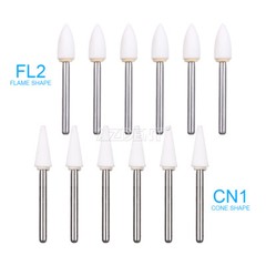 Dental White Stone Porcelain Resin Handpiece Polishing Burs FG Cone /Flame/Round