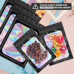 100 Pcs Black Mylar Holographic Resealable Bags,Clear Packaging Bag Odor Proof F