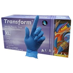 2000 Gloves/Box-Aurelia Transform Nitrile Exam Gloves, Powder Free, Blue, XL