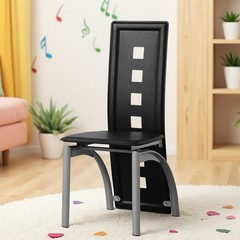 4pcs Dining Chairs – High Back Square Cutout Design, Chrome Legs & PU Leather