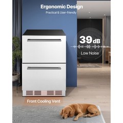 24 Inches Undercounter Refrigerator Stainless Steel Dual Drawer Fridge for Home