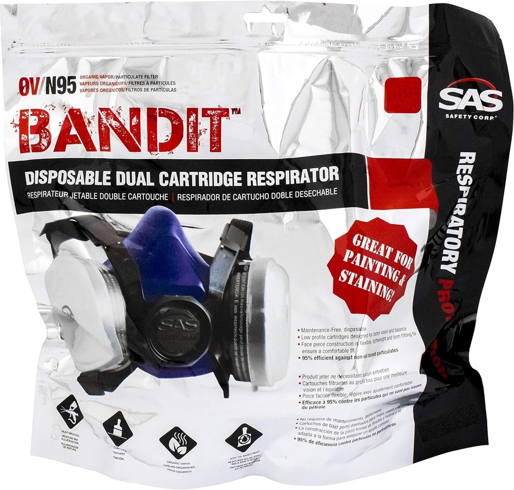 SAS Safety 8661-93 Bandit Half Mask Dual Cartridge Respirator- Large