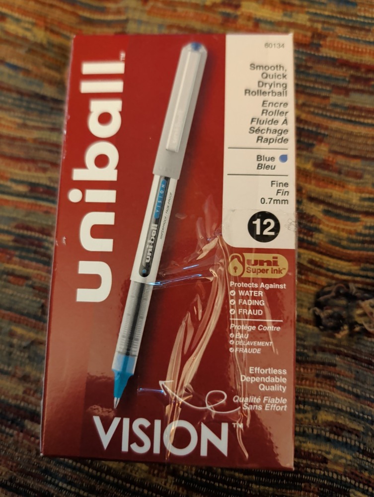 uni-ball uniball Vision Rollerball Pens with 0.7mm Fine Point, Blue, 12 Count