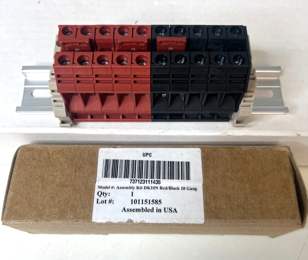 Dinkle Assembly DK10N Red/Black 10 Gang Box Connector DIN Rail Terminal Block…