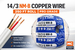 14/3 copper wire 250ft roll, different brands and colors for electricians