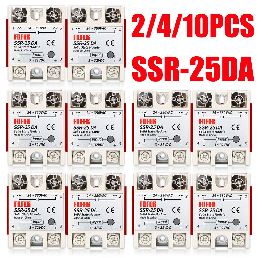 2-10PCS SSR-25DA Solid State Relay Module 25A DC 3V-32V to AC 24V-380V USA