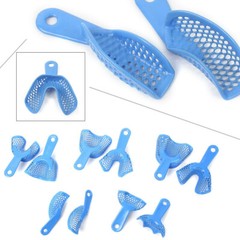 2Pcs/10Pcs Dental Autoclavable Plastic-Steel Impression Trays Blue Denture Model