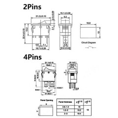 KCD1-101 6A 250V 15mm x 21mm ON/OFF Rectangular Boat Rocker Switch 2/3/4/6 Pin