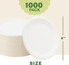 Klex 6″ Compostable Plates 1000 Pack Sugarcane Bagasse Round