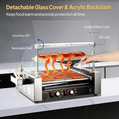 ROVSUN Tabletop 18/30 Hot Dog 7/11 Rollers Grill Cooker Machine Cover Bun Shelf