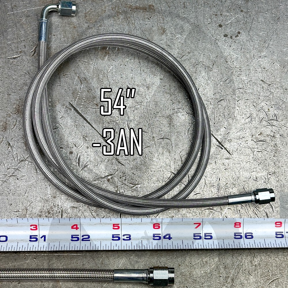 54″ Stainless Steel Braided Hydraulic Line (-3AN 90 Degree to -3AN Straight)