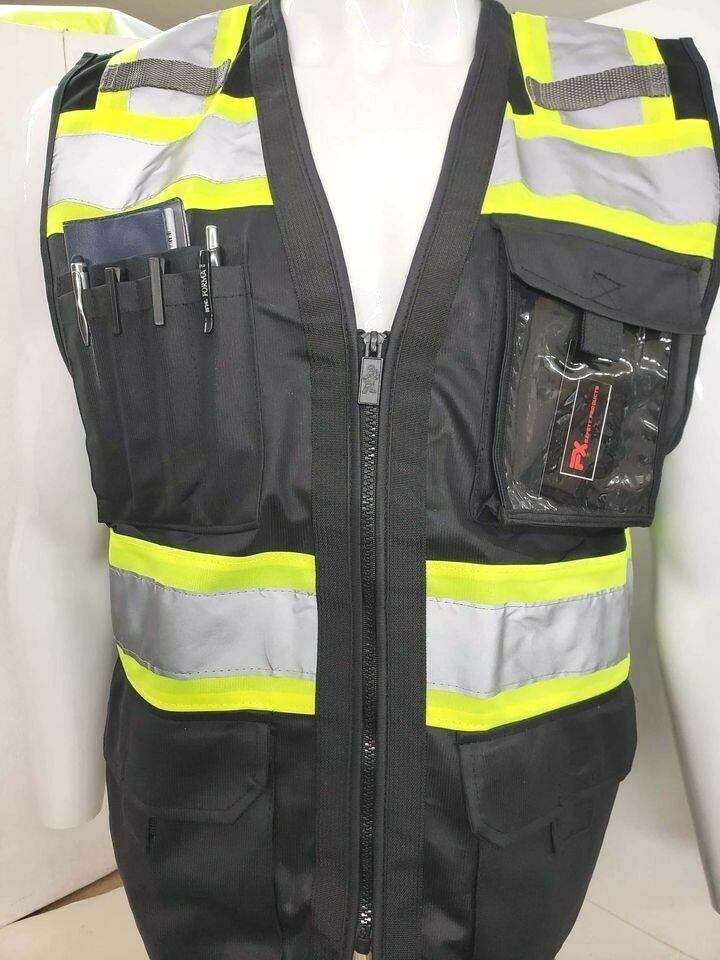 HIGH VISIBILITY BLACK SERIES Safety Vest Solid Front Mesh Back