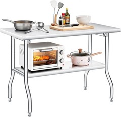 Folding Stainless Steel Table, Portable Workbench with Undershelf for Kitchen