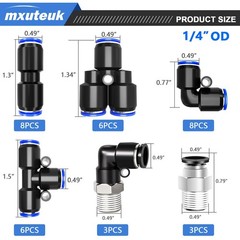 1/4″ OD Push to Connect Fittings,1/4″ OD Air Line Fittings,Quick Connect (34PCS)